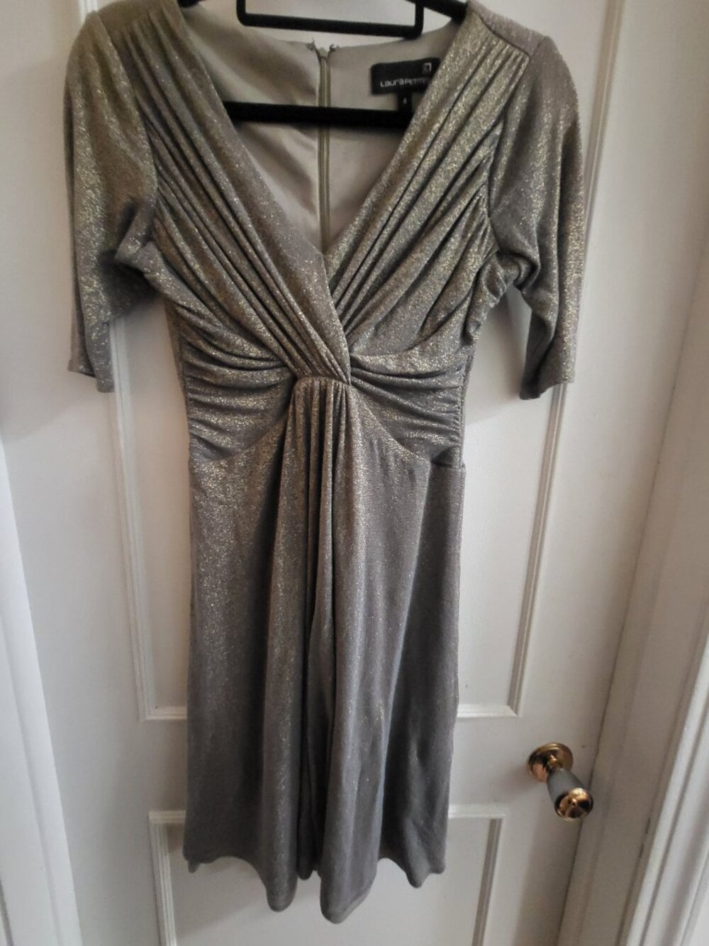 Laura Petites Metallic Silver/Gold Twist-Front Evening Dress - Size 4